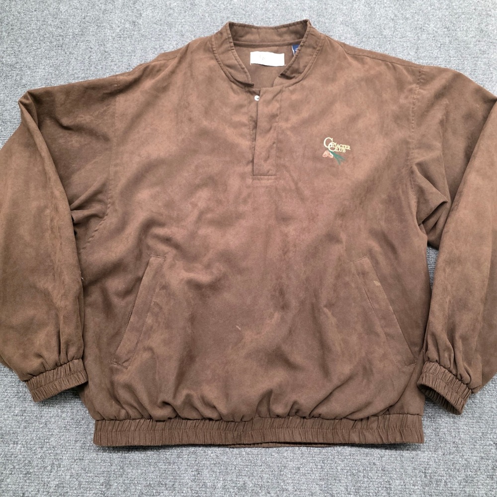 Glacier Club Mens Brown Faux Suede Quarter Snap Pullover Windbreaker Jacket M